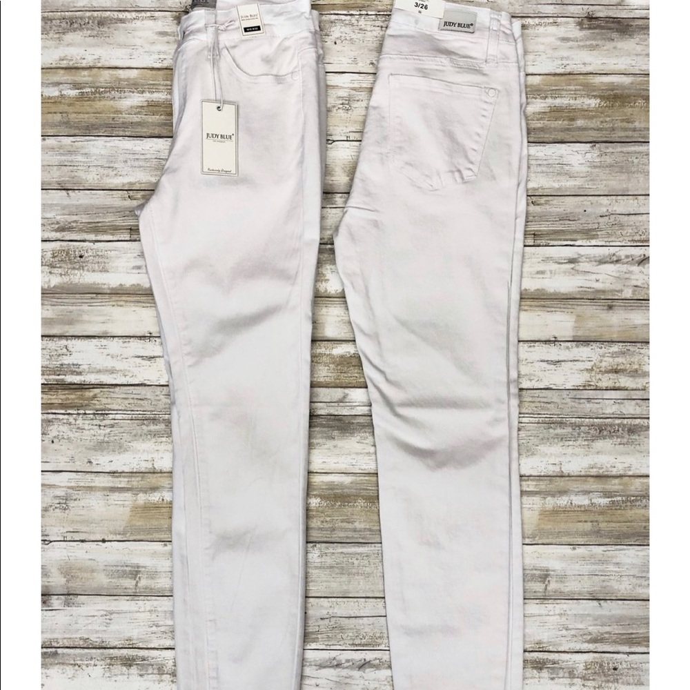 Distressed white Judy Blue jeans.